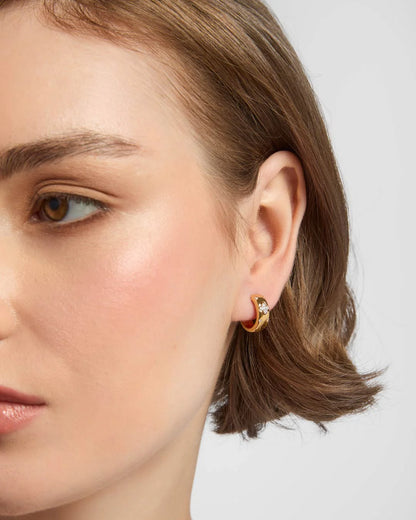 Gold Plated Chunky Clover Huggie Earrings N3826