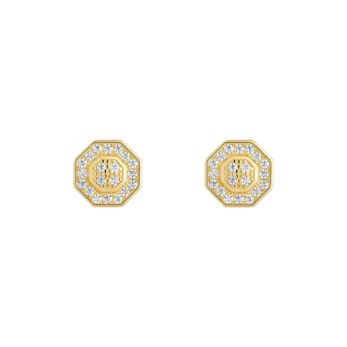 Gold Plated Silver CZ Octagon Stud Earrings N3873