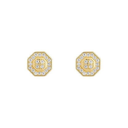 Gold Plated Silver CZ Octagon Stud Earrings N3873