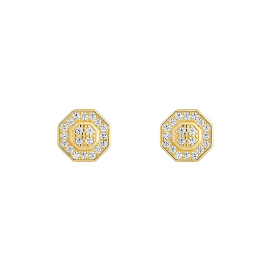 Gold Plated Silver CZ Octagon Stud Earrings N3873