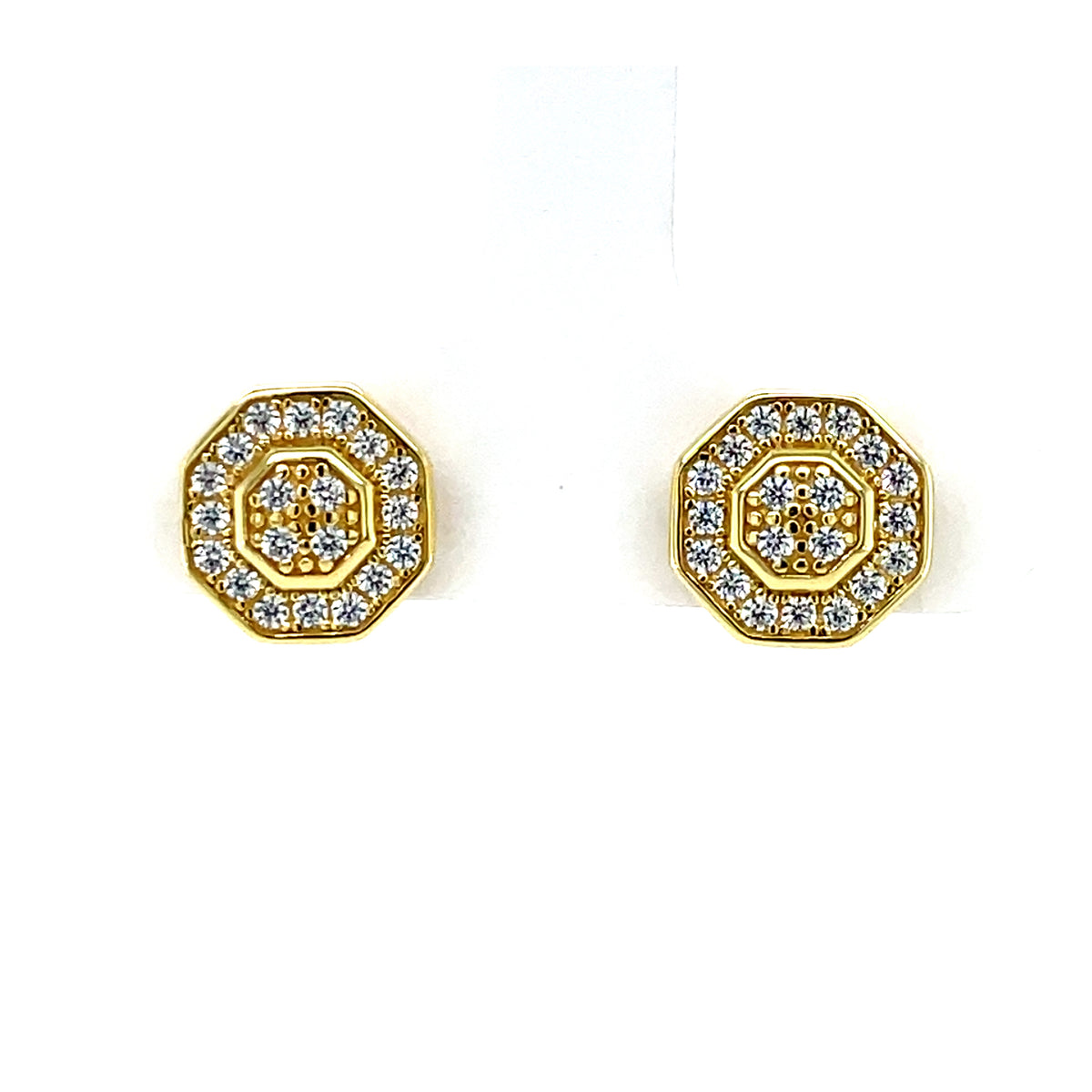 Gold Plated Silver CZ Octagon Stud Earrings N3873