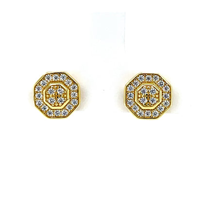 Gold Plated Silver CZ Octagon Stud Earrings N3873