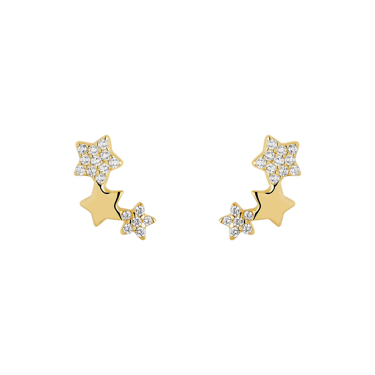 Gold Plated Silver CZ Triple Star Stud Earrings N3875