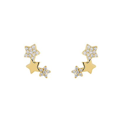 Gold Plated Silver CZ Triple Star Stud Earrings N3875