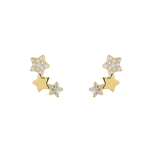 Gold Plated Silver CZ Triple Star Stud Earrings N3875