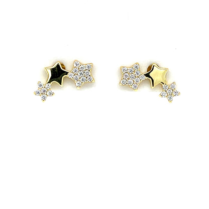 Gold Plated Silver CZ Triple Star Stud Earrings N3875
