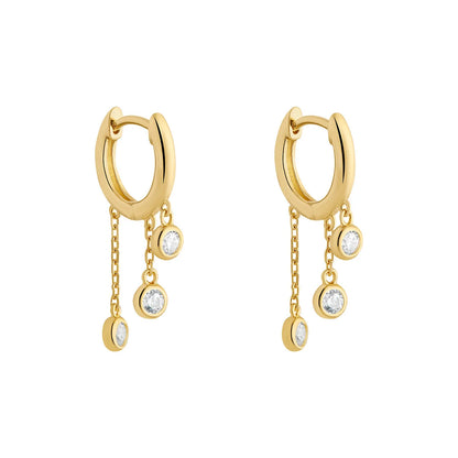 Gold Plated Silver CZ Huggie Layered Chain Drops Earrings N3901