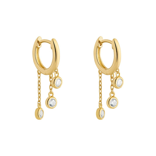 Gold Plated Silver CZ Huggie Layered Chain Drops Earrings N3901
