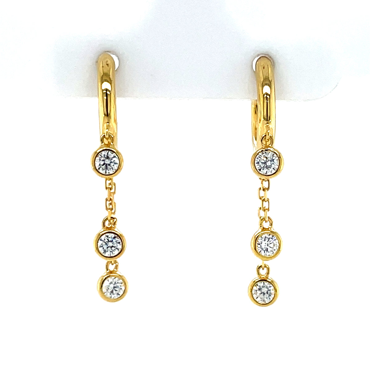Gold Plated Silver CZ Huggie Layered Chain Drops Earrings N3901
