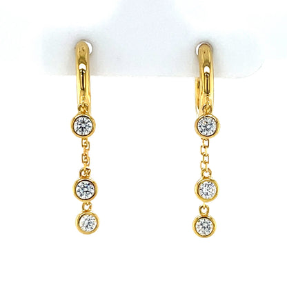 Gold Plated Silver CZ Huggie Layered Chain Drops Earrings N3901