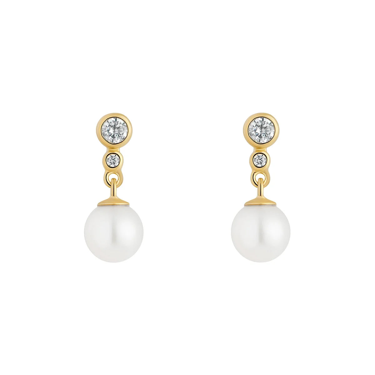 Gold Plated Silver CZ Rubover Pearl Drop Earrings N3906