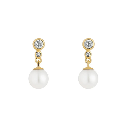 Gold Plated Silver CZ Rubover Pearl Drop Earrings N3906