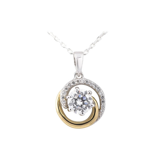 Sterling Silver Cz Set Gold Tone Swirl Pendant N4148