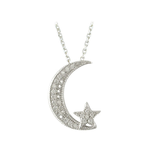 Sterling Silver Cz Set Moon & Star Pendant N4270