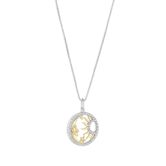 Sterling Silver Two-tone Mother-of-Pearl Sun & Moon Pendant N4519