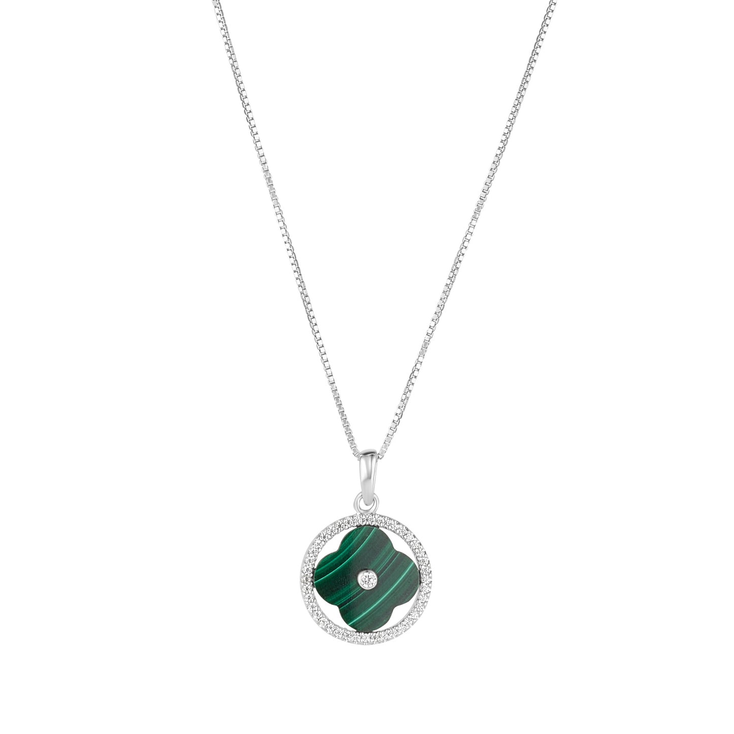 Sterling Silver CZ & Malachite Flower Pendant N4526