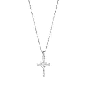 Sterling Silver Heart Centred Cz Cross N4547