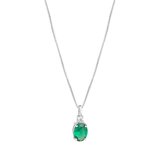 STERLING SILVER CZ TOPPED EMERALD OVAL PENDANT N4555