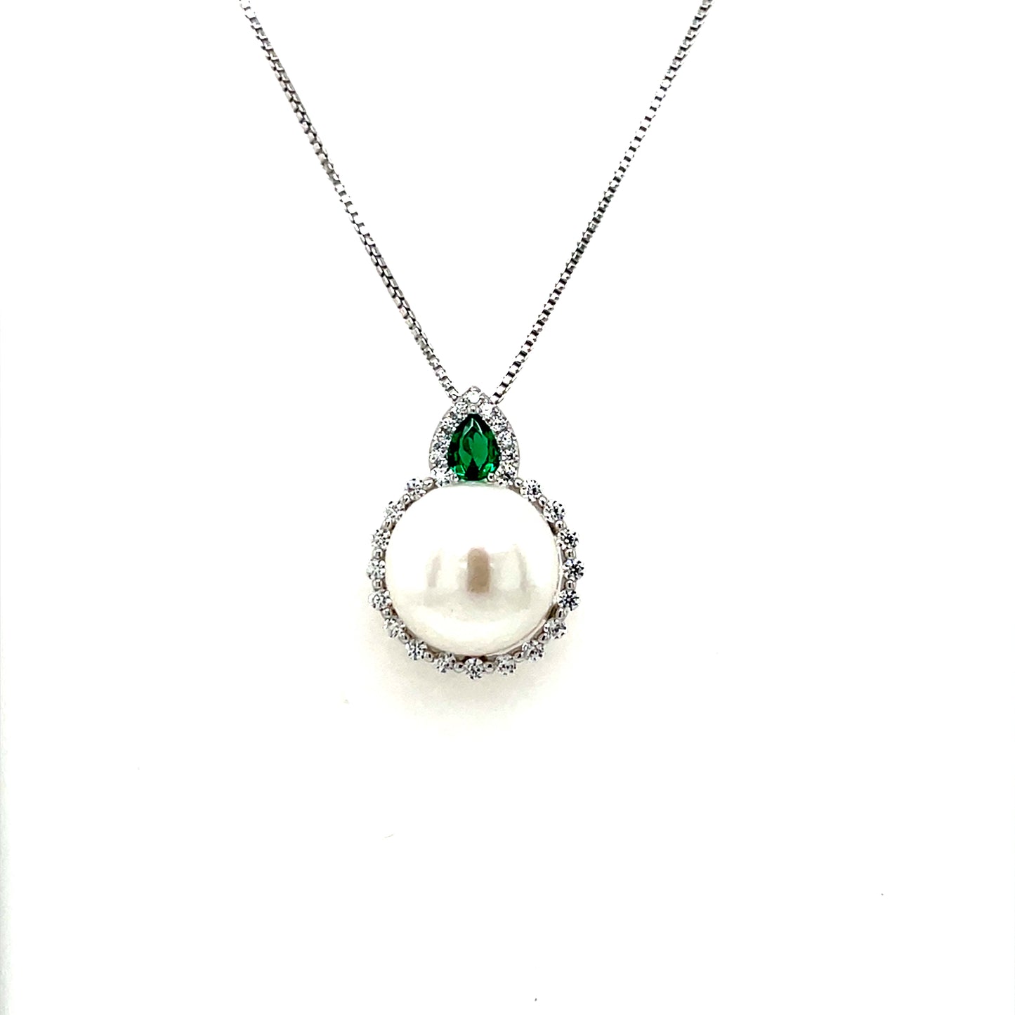 Silver Emerald CZ & Pearl Pendant N4578