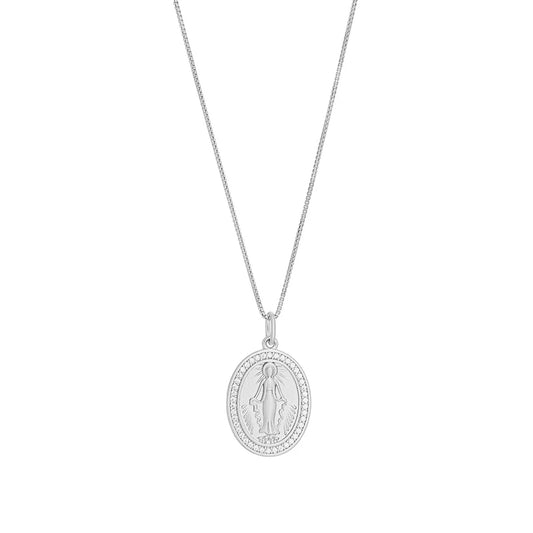 Sterling Silver Cz Edged Miraculous Medal Pendant N4619