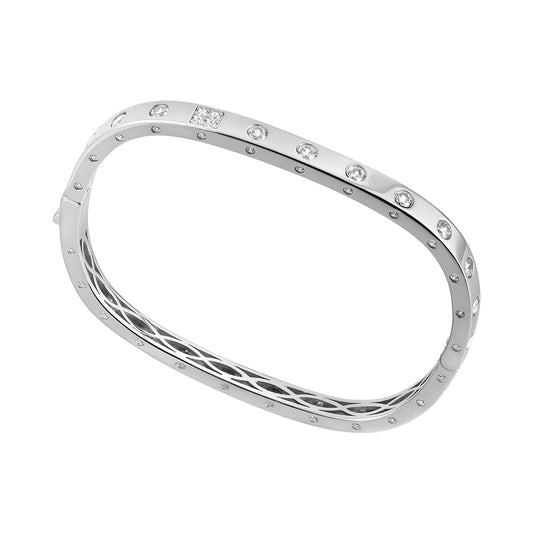 Sterling Silver CZ-set Rectangular Bangle N5041