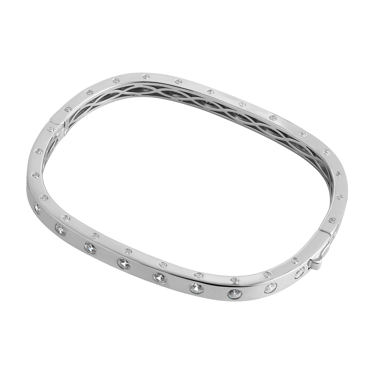 Sterling Silver CZ-set Rectangular Bangle N5041