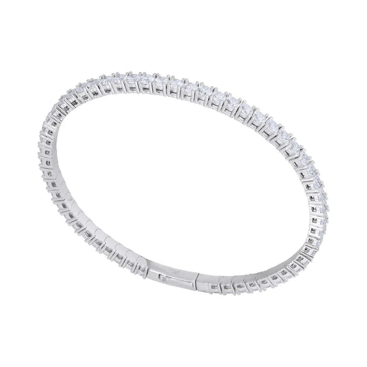 Sterling Silver Cz 3mm Tension Tennis Bangle N5062