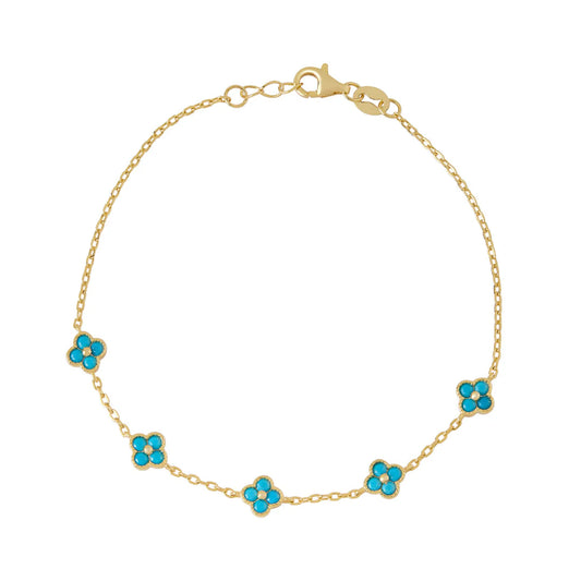Gold Plated Silver Turquoise Clover Bracelet N8222