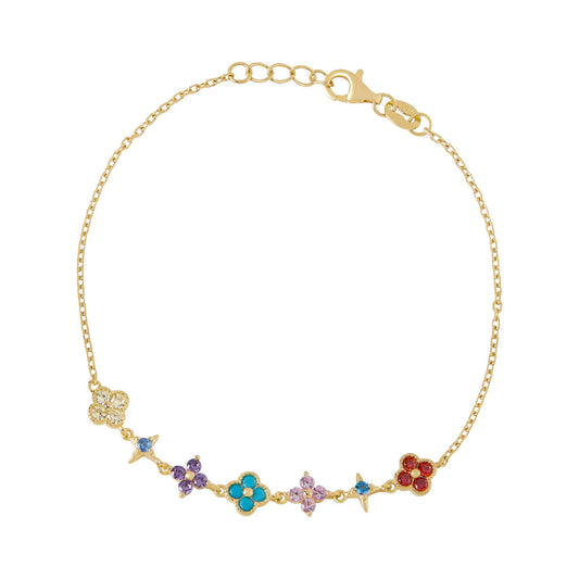 Gold Plated Multi Colour Clover Charm Bracelet N8223