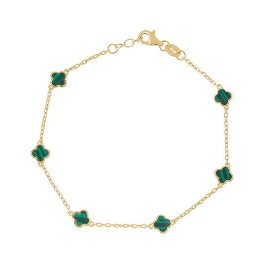 Gold Plated Malachite Clover Bracelet N8224