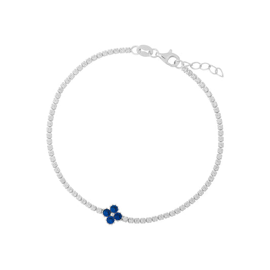 Sterling Silver Sapphire Clover Cz Tennis Bracelet N8225
