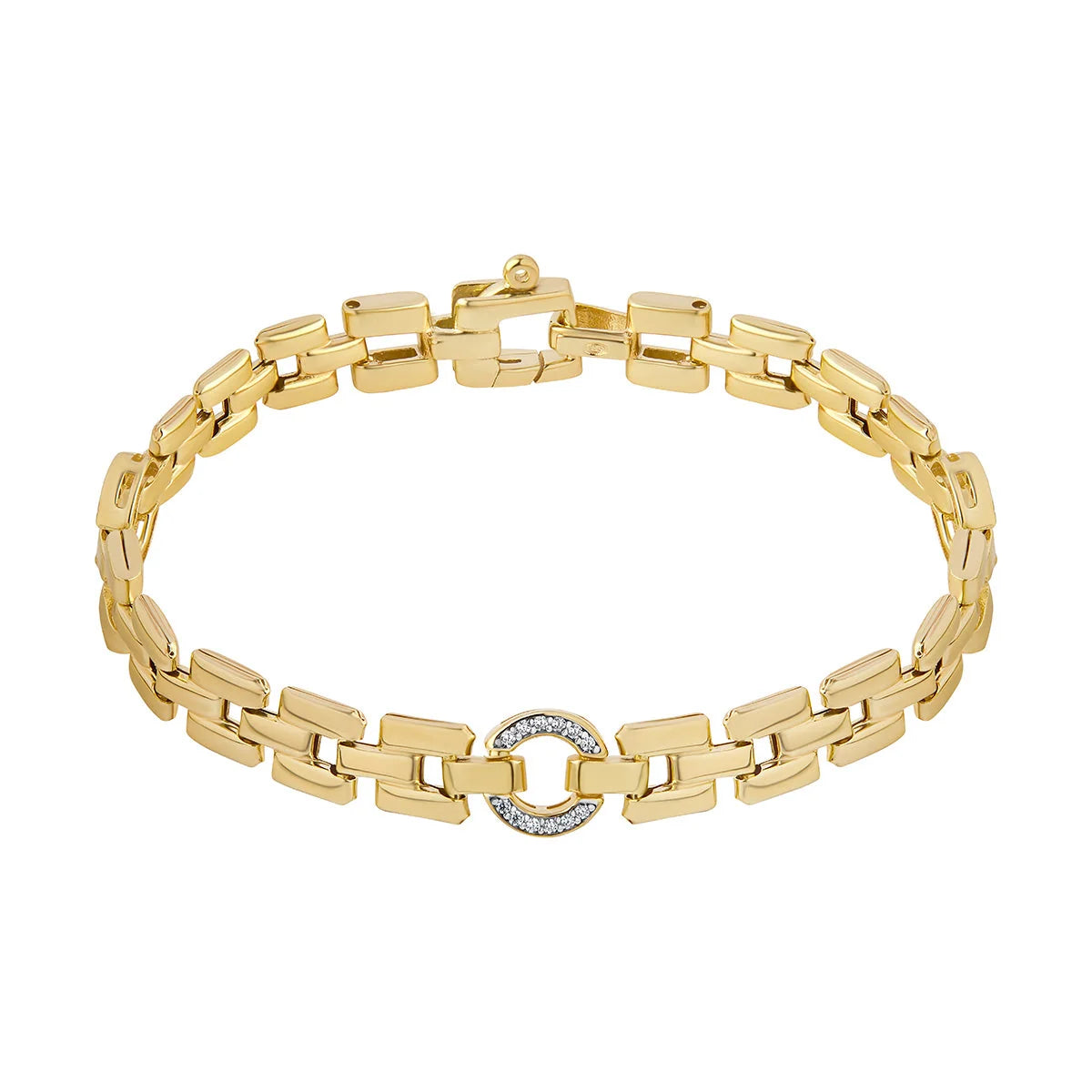 Gold Plated Silver 3 CZ Circle Flat Link Bracelet N8250