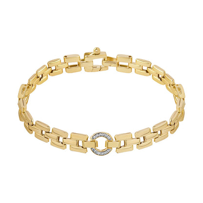 Gold Plated Silver 3 CZ Circle Flat Link Bracelet N8250