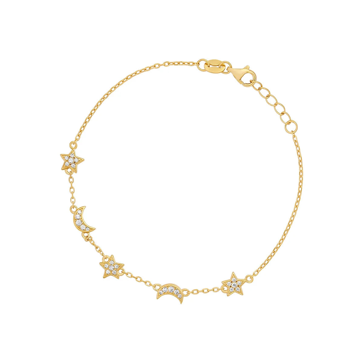 Gold Plated Silver CZ Moon & Star Bracelet N8289