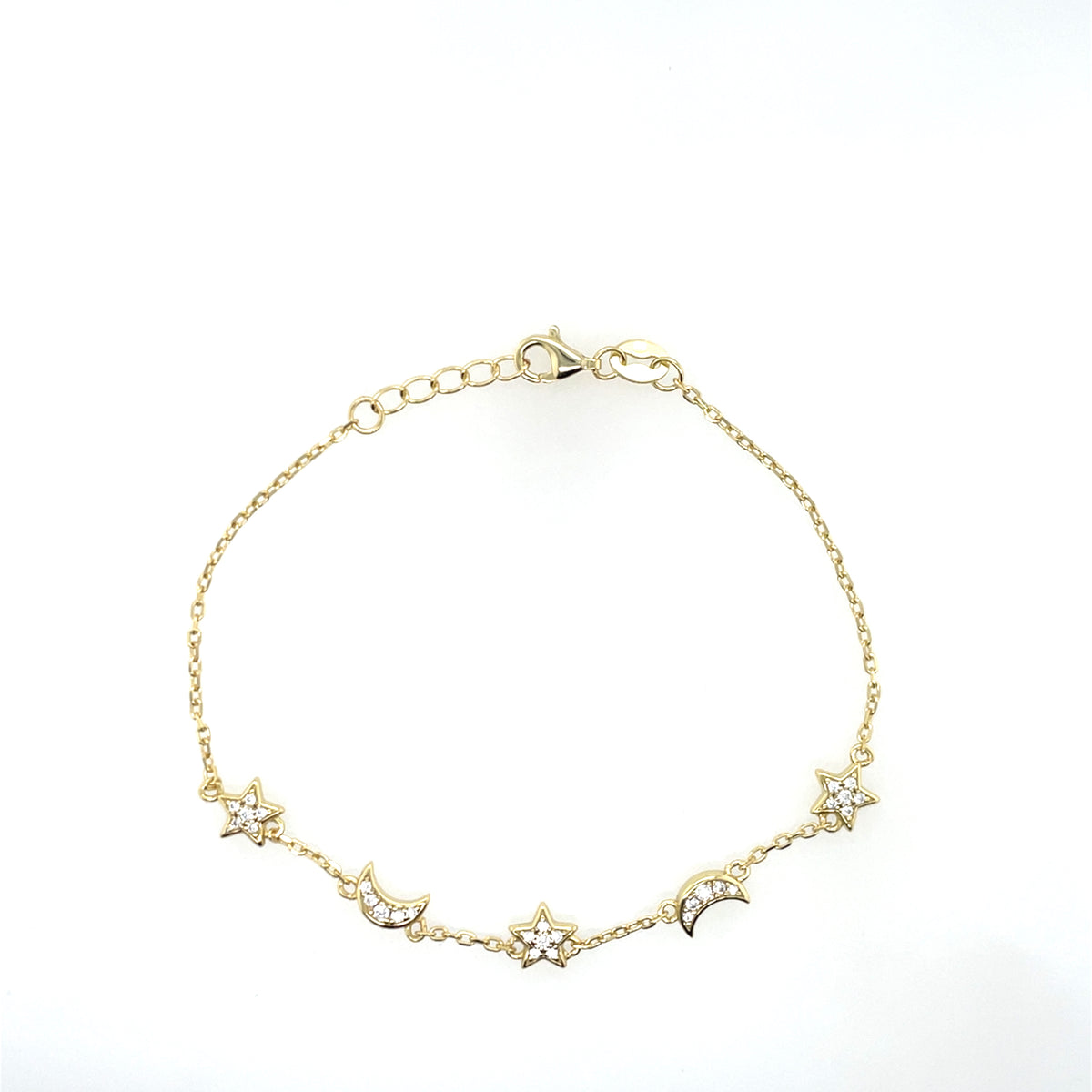 Gold Plated Silver CZ Moon & Star Bracelet N8289