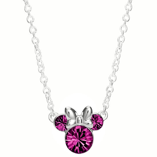 Disney Minnie Mouse Pink Crystal Silver Necklace October N905424OCT