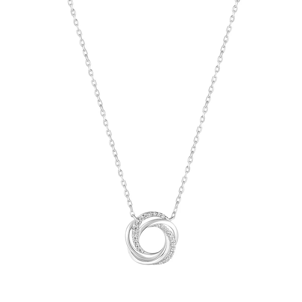 Sterling Silver Cz Twisted Open Circle Necklet N9104