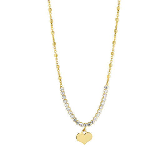 Gold Plated Fancy Cz Chain Necklet With Heart Charm Drop N9213