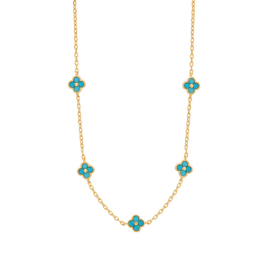 Gold Plated Turquoise Clover Necklace N9218