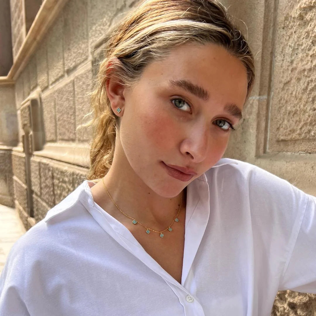 Gold Plated Turquoise Clover Charm Necklace N9219