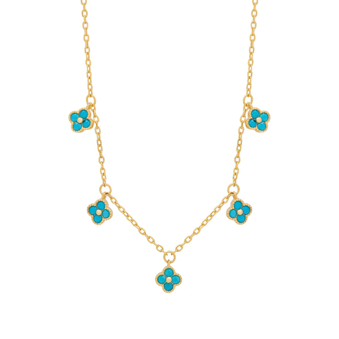 Gold Plated Turquoise Clover Charm Necklace N9219