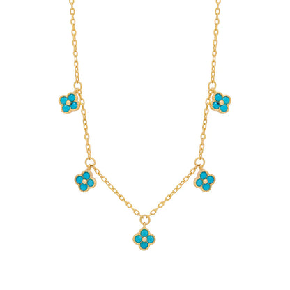 Gold Plated Turquoise Clover Charm Necklace N9219