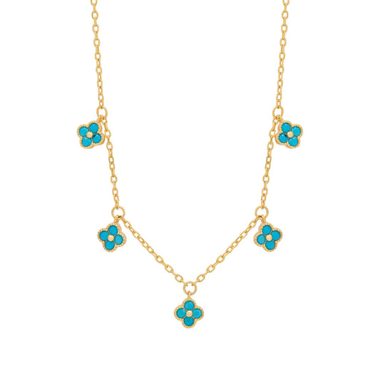 Gold Plated Turquoise Clover Charm Necklace N9219