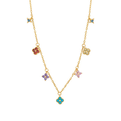 Gold Plated Multi Colour Clover Necklace N9220