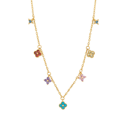 Gold Plated Multi Colour Clover Necklace N9220