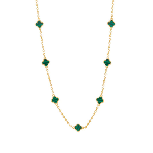 Gold Plated Malachite Clover Necklace N9221