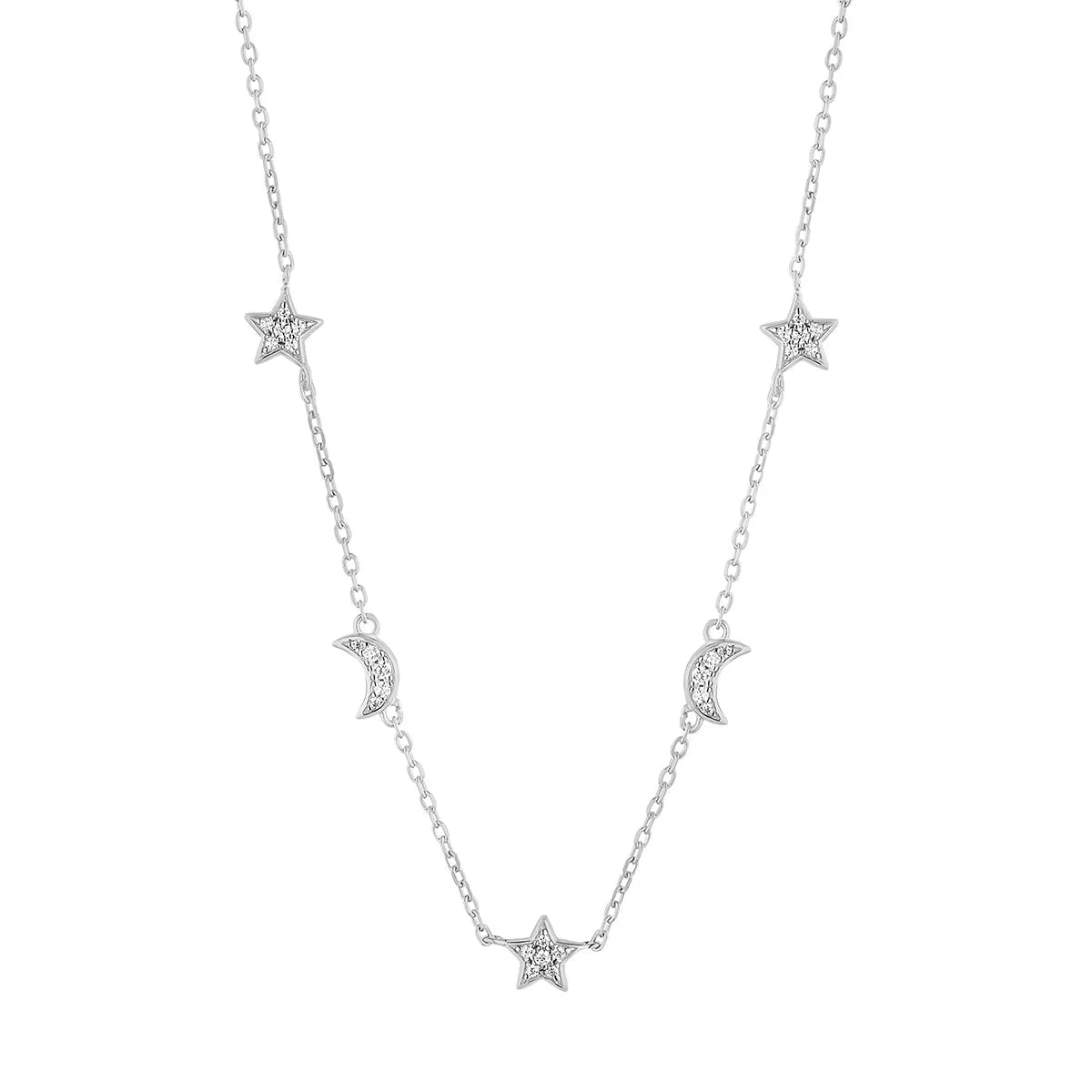 Sterling Silver CZ Moon & Star Necklace N9302