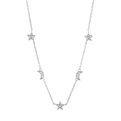 Sterling Silver CZ Moon & Star Necklace N9302