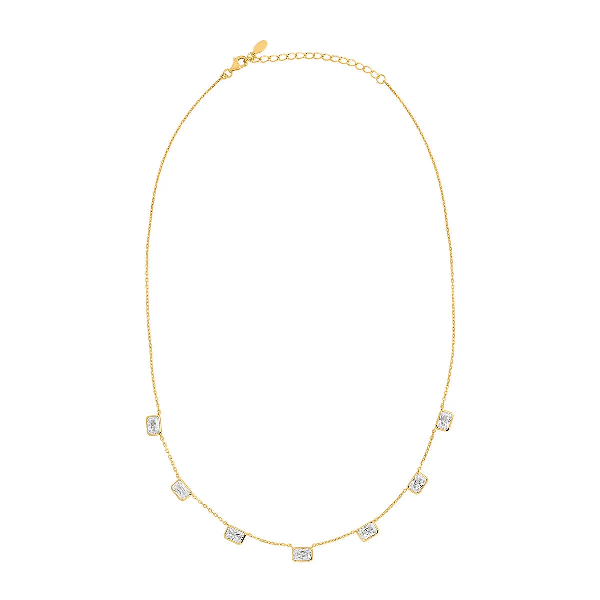 Gold Plated Silver Seven CZ Station Necklet N9333