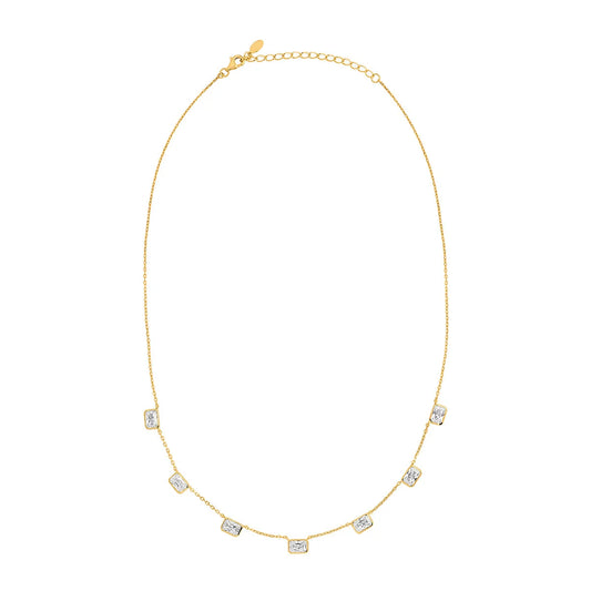 Gold Plated Silver Seven CZ Station Necklet N9333